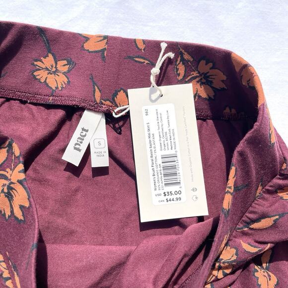 Pact Saylor Mini Skirt Womens Small Brushed Floral Raisin Purple Organic - Picture 5 of 6